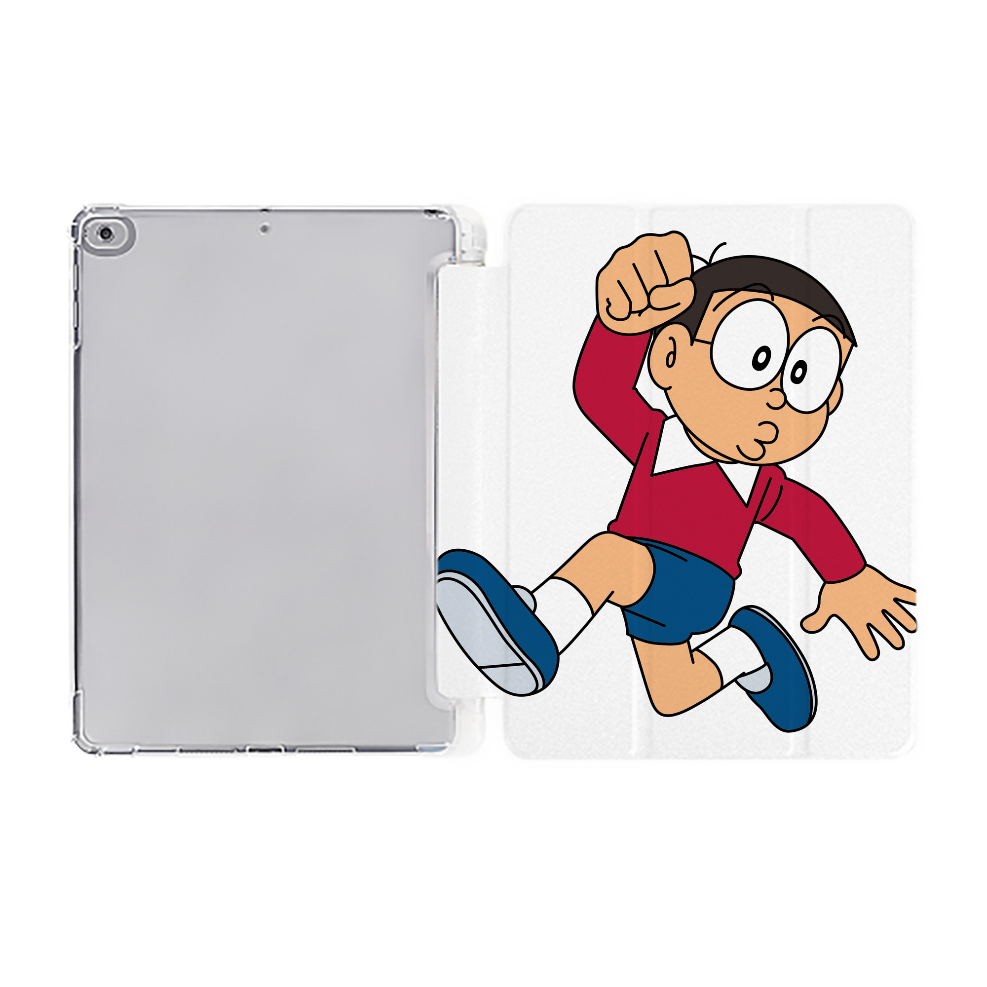 （画像用） ドラえもん 野比 のび太 Doraemon Nobita Nobi IPad ケース ペン収納付き 三つ折りスタンド PUレザー×シリコン 対応機種9.5/10.5/10.9インチ
